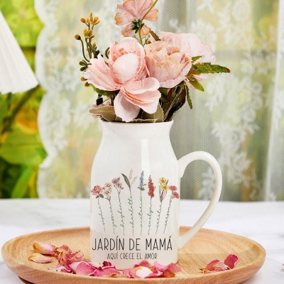 Impresión artística personalizada: Jarrón de flores de nacimiento para el jardín de mamá con nombres de niños. Regalo significativo de cumpleaños para mamá y abuela. Ideas únicas para el Día de la Madre.
