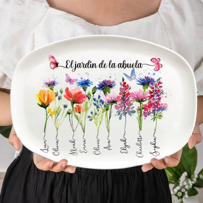 Impresión personalizada de flores de nacimiento, bandeja de cocina para abuela con nombres de nietos, regalo de cumpleaños único para mamá, idea de regalo del Día de la Madre