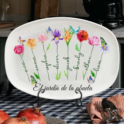 Bandeja de cocina familiar con estampado floral personalizada con nombres de nietos, regalo único para la familia, regalo del día de la madre para la abuela, regalo creativo de embarazo para mamá