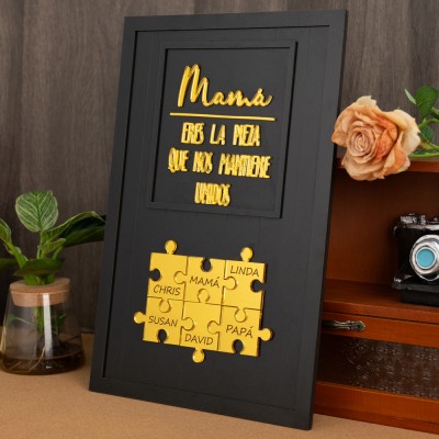 Letrero personalizado de piezas de rompecabezas de madera para mamá con nombres de niños, regalos de cumpleaños únicos para mamá, regalos para el Día de la Madre, regalo de embarazo para mamá