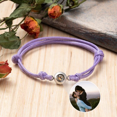 Pulsera de proyección de fotos de cuerda trenzada personalizada con imagen dentro de pareja Ideas de regalos de aniversario Regalo único para novia novio