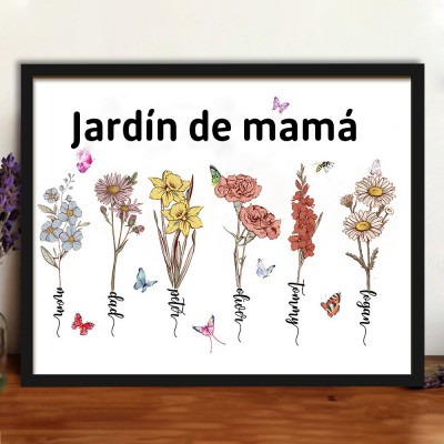Lámina de Arte Familiar Personalizada con Flores de Nacimiento y Nombres de Niños, Regalo Único de Placa de Madera para Mamá, Abuela, Día de la Madre.