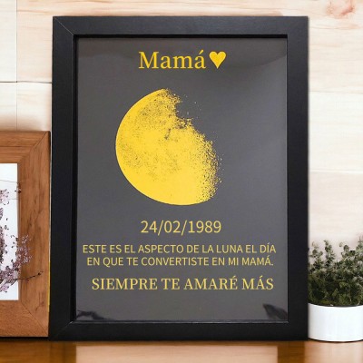 Marco de fotos de madera personalizado con fases lunares para el Día de la Madre