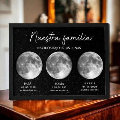 Marco personalizado con impresión de fases lunares y nombres: nuestra familia nacida bajo estas lunas. Regalo de cumpleaños único para mamá, abuela, ideas de regalo para el Día de la Madre.