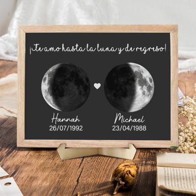 Letrero de madera personalizado con fase lunar: recuerdo, regalo para pareja, regalo de cumpleaños único, ideas de regalo de aniversario