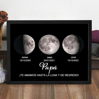 Marco de madera con impresión de fases lunares personalizado para papá, regalo de recuerdo, regalo de cumpleaños único para papá, ideas de regalo para el Día del Padre