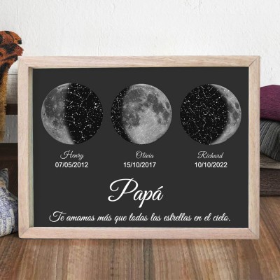 Papá personalizado: Te amamos más que a todas las estrellas del cielo. Marco de fase lunar. Regalo de cumpleaños único para papá. Ideas de regalo para el Día del Padre.
