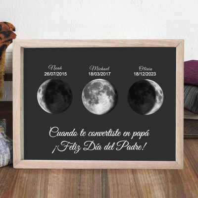 Marco de fase lunar personalizado, letrero de madera personalizado, regalos familiares para papá, ideas de regalos para el Día del Padre, ideas únicas para regalos de cumpleaños