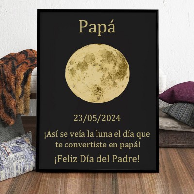 Letrero de madera con foto de fase lunar personalizado, regalo significativo para papá, ideas únicas para el Día del Padre, regalo de cumpleaños