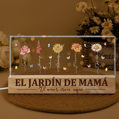 Luz de noche con flores de nacimiento de Mom's Garden con nombres de niños, regalos personalizados para la abuela, regalos de cumpleaños para mamá, regalo único para el Día de la Madre