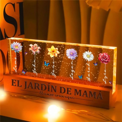 Luz de noche de madera con flores para el mes de nacimiento de la abuela, personalizada, con nombres de niños, regalos de cumpleaños únicos para mamá, abuela, regalo del Día de la Madre.