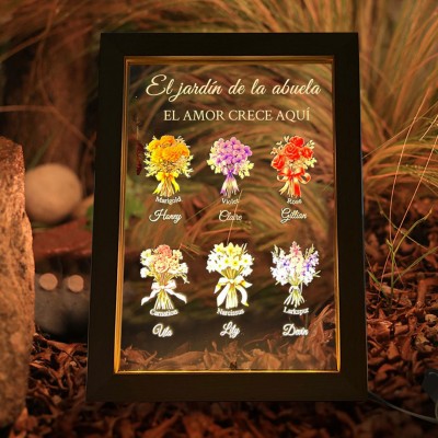 Luz de noche con flores personalizada para el mes de nacimiento de mamá con nombres de niños, regalo único para mamá, abuela y el Día de la Madre.