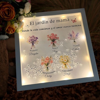 Marco de luz nocturna con diseño de flores de nacimiento para mamá, personalizado, con nombres de niños, recuerdo para mamá, abuela y el Día de la Madre.
