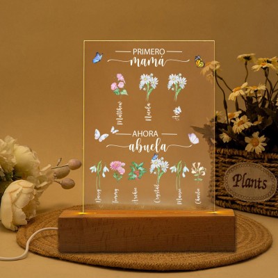 Luz de noche con flores personalizada para mamá y abuela, regalo único para mamá y niñera, ideas para regalos del Día de la Madre, ideas para regalos de cumpleaños