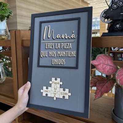 Letrero personalizado con piezas de rompecabezas de madera y nombres para mamá: Ideas de regalo para el Día de la Madre, Regalo de cumpleaños para mamá, Regalo para baby shower