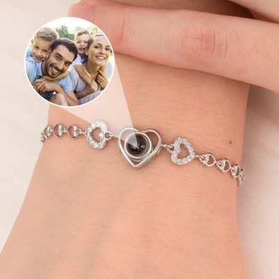 Pulsera personalizada con proyección de fotos de corazón para el Día de la Madre, regalo para novia, regalo de aniversario de bodas para esposa.