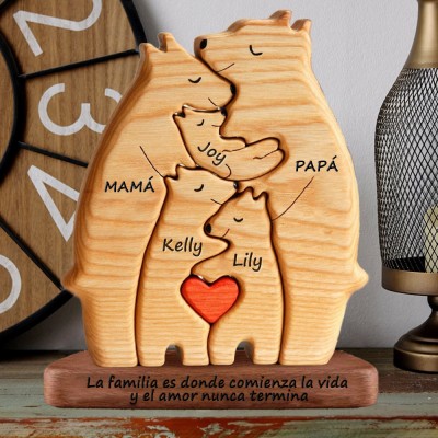 Rompecabezas de osos de madera personalizado, bloques familiares con nombres de bebés, regalo familiar para nuevas mamás, abuelas, regalo único del Día de la Madre