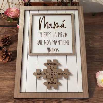 Placa de pieza de rompecabezas de madera personalizada para mamá con nombres de niños Ideas de regalos para el día de la madre Regalo único para mamá abuela