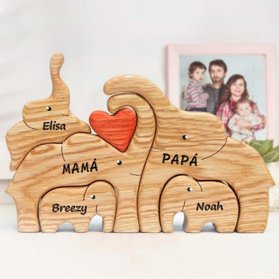 Rompecabezas de madera personalizado con nombres de familia y niños de elefantes, regalos únicos para mamá, abuela, regalo de cumpleaños, ideas de regalos para el día de la madre