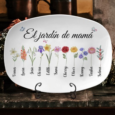 Bandeja de jardín personalizada para mamás impresa con flores de nacimiento, nombres de bebés, regalo de arte familiar único para mamá, regalo de cumpleaños, recuerdo para la abuela, ideas de regalos para el día de la madre
