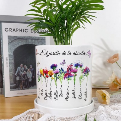 Maceta de flores de nacimiento personalizada para el jardín de la abuela con nombres de nietos, regalos de recuerdo para la abuela, mamá, regalo del Día de la Madre