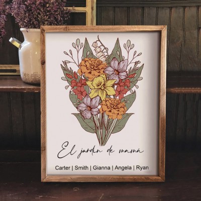 Lámina de Arte Personalizada: Letrero/Marco de Jardín del Mes de Nacimiento de Mamá con Nombres de Niños, Regalos Únicos para la Familia, Regalo de Cumpleaños para Mamá, Abuela, Ideas de Regalo para el Día de la Madre.