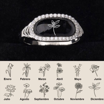 Anillo personalizado de flores de nacimiento de concha negra, regalo de cumpleaños único para mamá, abuela, ideas de regalos para el día de la madre