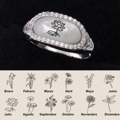 Anillo personalizado de flores de nacimiento de concha, regalo familiar único para mamá, abuela, ideas de regalos para el día de la madre