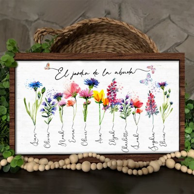 Impresión personalizada de flores de nacimiento de madera, arte familiar, cartel enmarcado del jardín de la madre con nombres de niños, regalo de cumpleaños para mamá y abuela, ideas únicas de regalos para el día de la madre