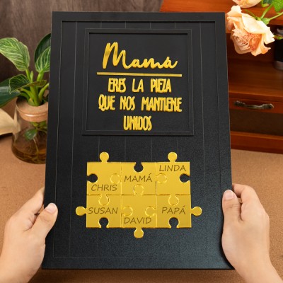 Letrero familiar de madera personalizado para mamá, piezas de rompecabezas con nombres de niños. Regalos de cumpleaños únicos para mamá y abuela. Regalos únicos para el Día de la Madre.