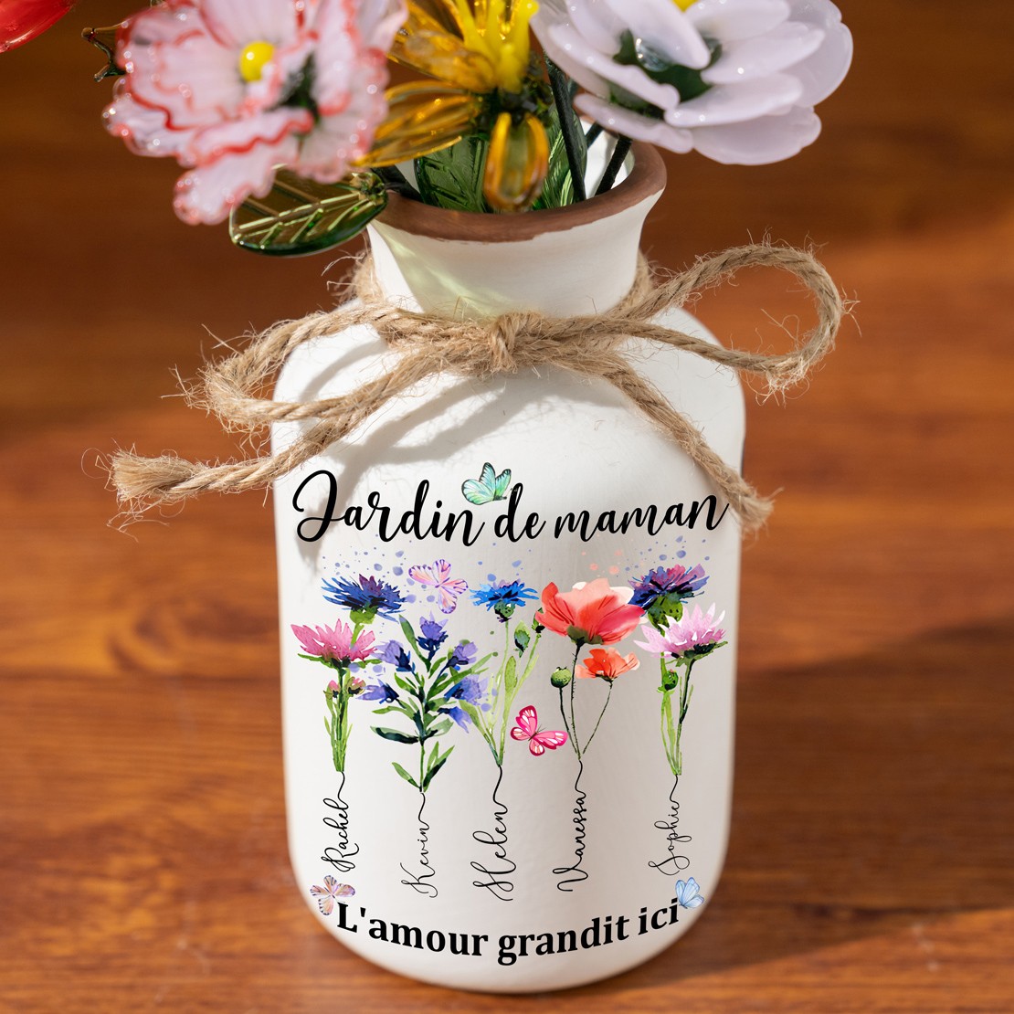 Vase de fleurs de naissance personnalisé pour maman avec noms d'enfants Idées cadeaux pour la fête des mères