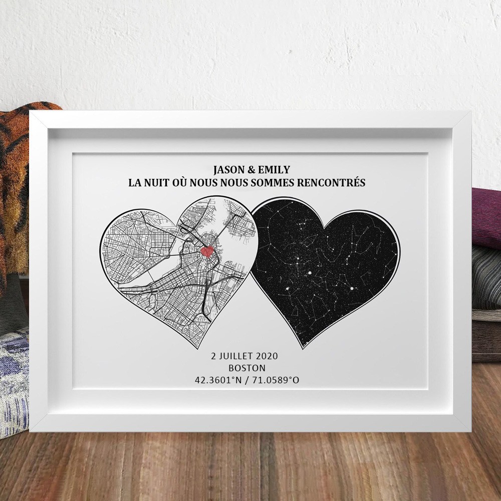 Carte Étoilée Personnalisée Carte Souvenir Premier Rendez-vous Cadeaux d'Anniversaire de Mariage Cadeau de Saint-Valentin pour Couples