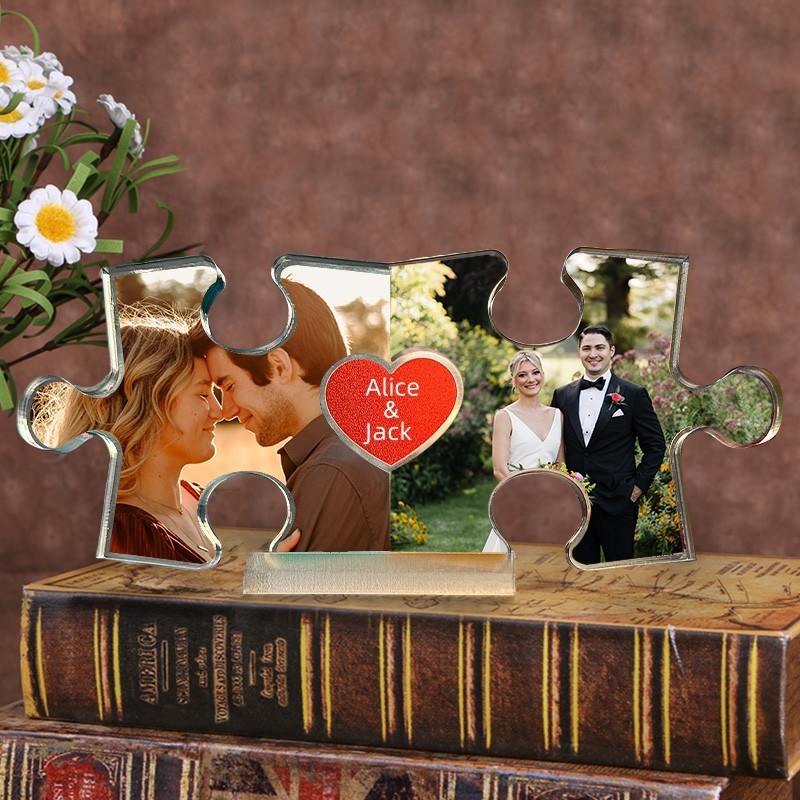 Plaque Photo Puzzle Acrylique de Couple Sur Mesure Cadeaux Commémoratifs pour Couples Idées Cadeau d'Anniversaire Cadeau pour Elle et Lui