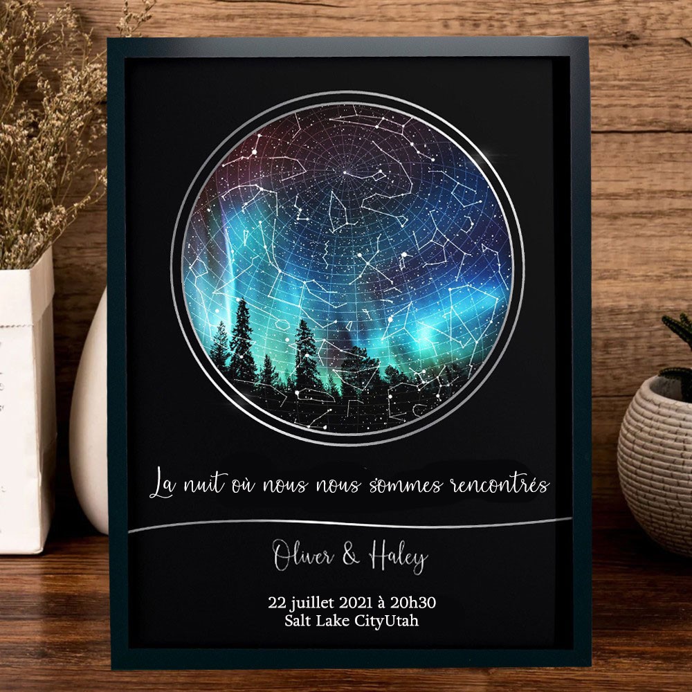 Cadre Personnalisé avec Carte du Ciel Représentant la Nuit de votre Rencontre, avec Date, pour les Couples Idées  Cadeaux de Noël pour Elle