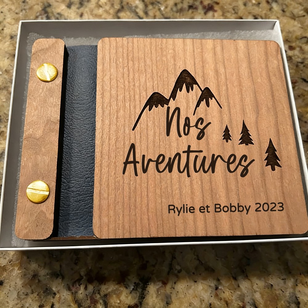 Album Photo de Voyage Personnalisé en Bois « Livre d'Aventures » Cadeaux d'Anniversaire pour Elle Cadeau de Saint-Valentin pour les Couples
