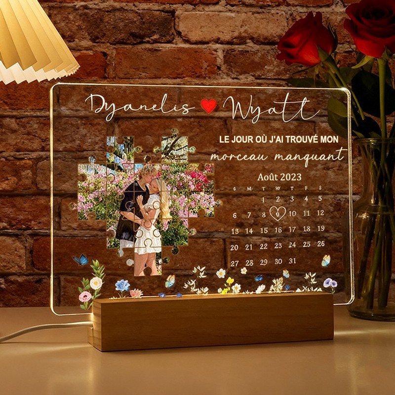 Lumière de Nuit Personnalisée « Le Jour où J'ai Trouvé ma Moitié » Cadeau Souvenir pour Couple Cadeau d'Anniversaire Cadeaux pour la Saint-Valentin