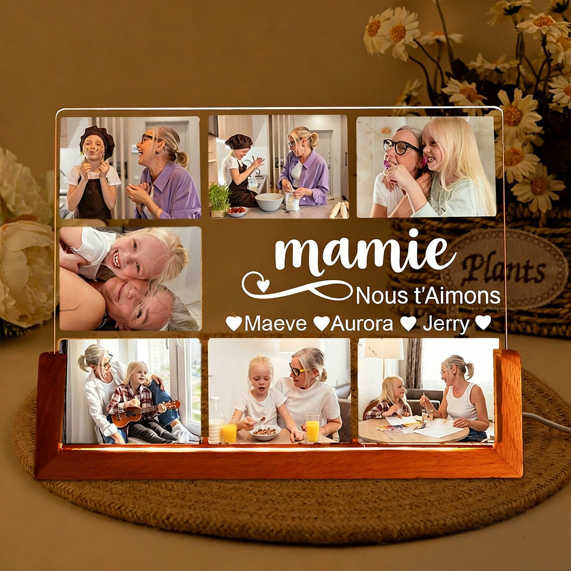 Veilleuse Personnalisée avec Collage Photo pour Mamie Cadeaux pour Maman Cadeau Souvenir de Famille Cadeau Unique pour la Fête des Mères