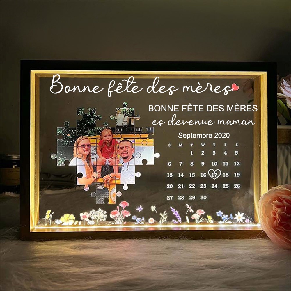 Cadre Photo Personnalisé avec Veilleuse « C'est le Jour où Tu es Devenue Maman » Cadeaux Souvenirs pour Maman Cadeau pour la Fête des Mères