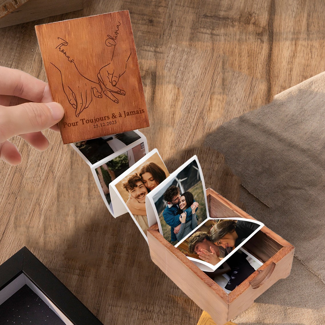 Album Photo en Bois à Tiroir Personnalisé pour Couples Cadeaux de Mariage Anniversaire pour Elle Lui Cadeau Saint-Valentin pour Couples