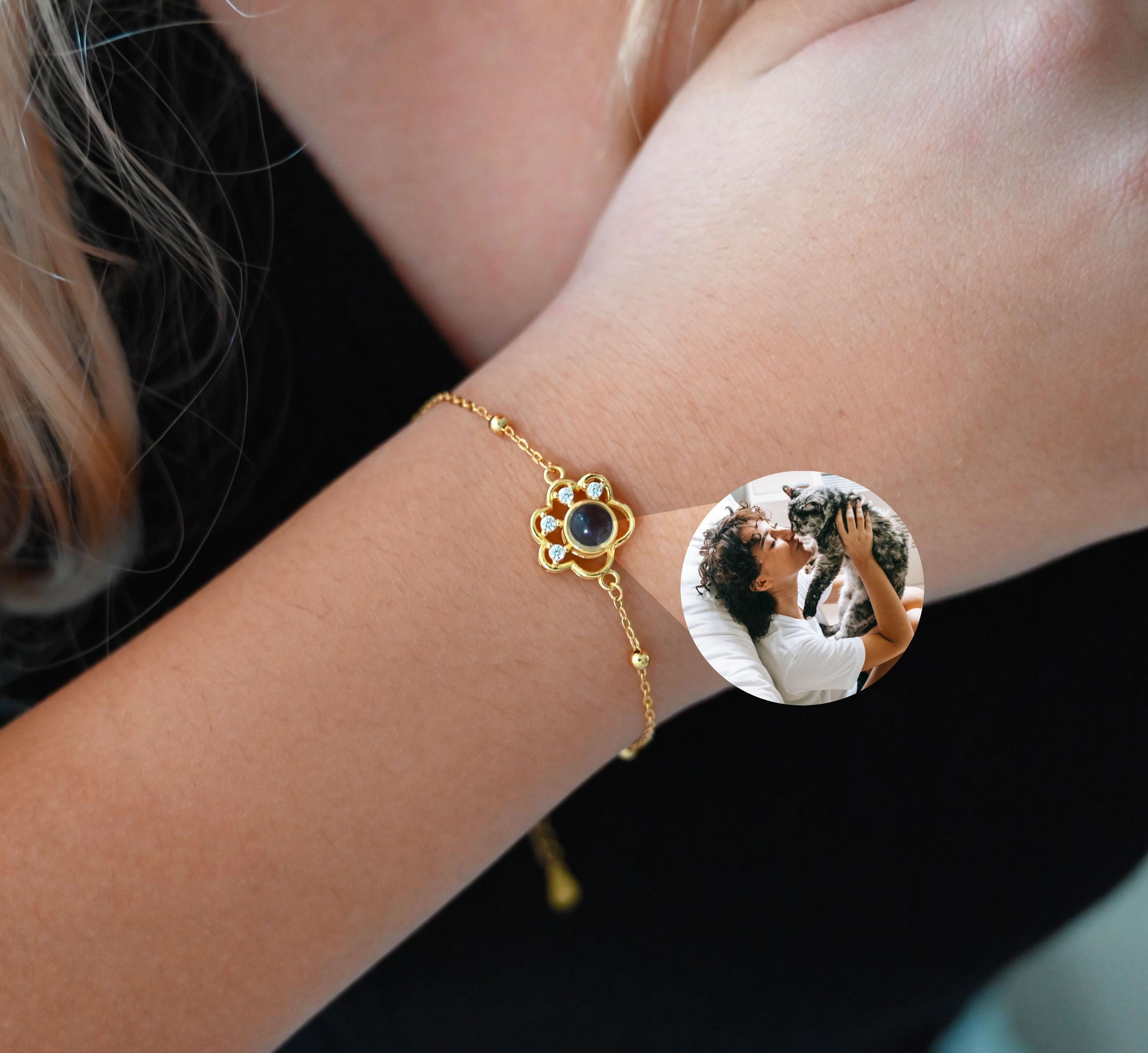 Bracelet à Projection Photo Empreinte de Patte Personnalisé Bijou Photo Commémoratif Bracelet Portrait d'Animal