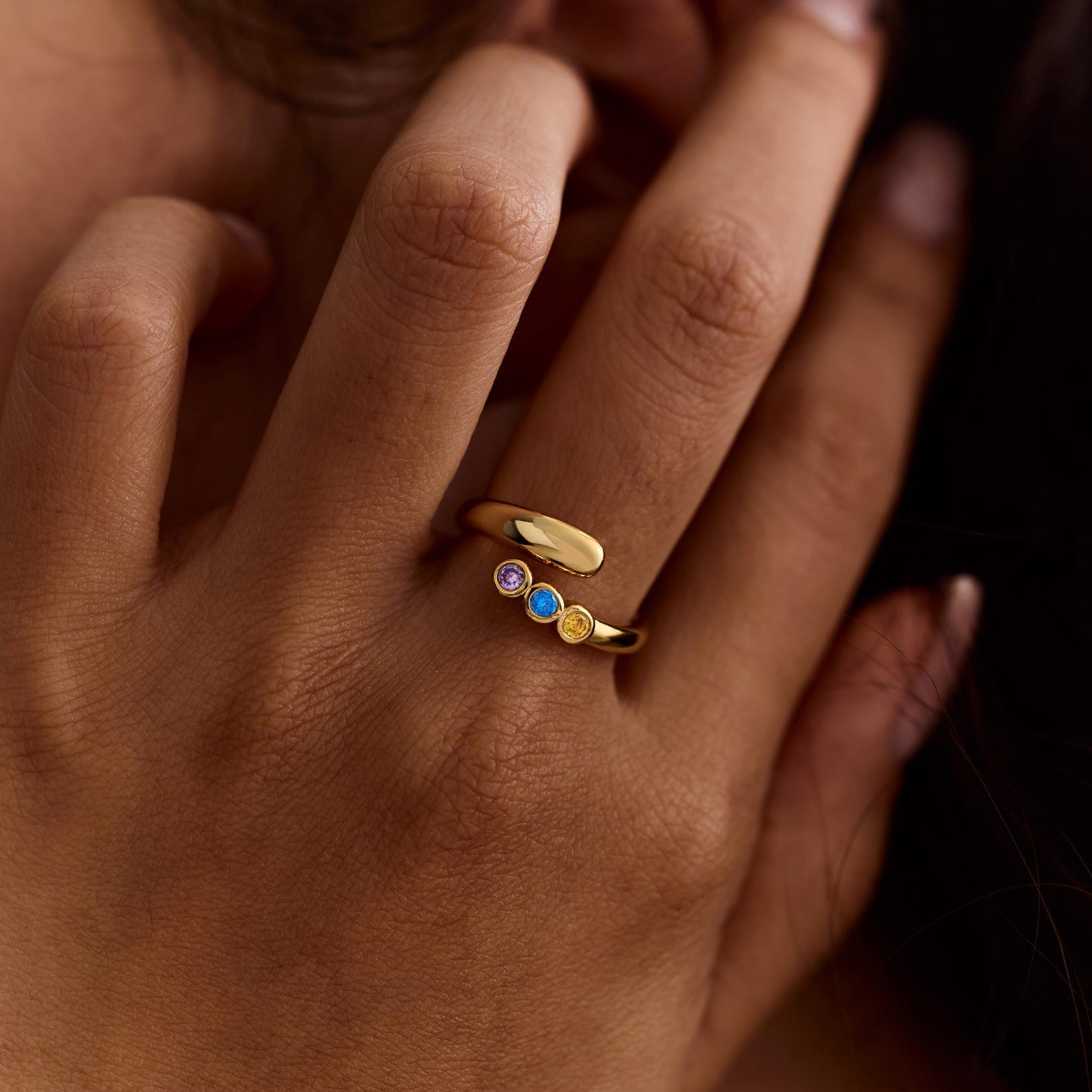 Bague Personnalisable avec Pierre de Naissance Bague Délicate à Plusieurs Pierres Cadeau de Noël pour Elle