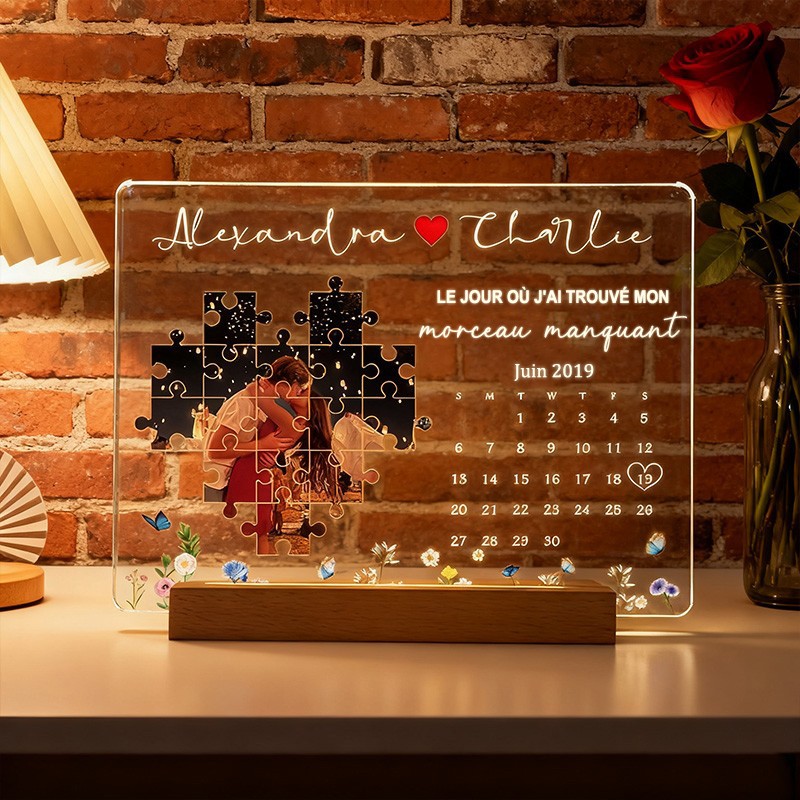 Lumière de Nuit Personnalisée « Le Jour où J'ai Trouvé ma Moitié » Cadeau Souvenir pour Couple Cadeau d'Anniversaire Cadeaux pour la Saint-Valentin