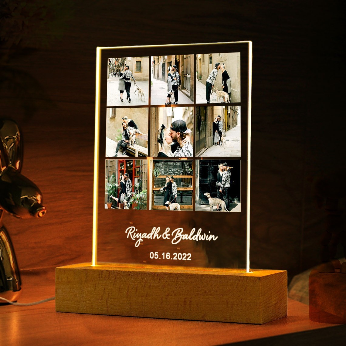 Collage Photo Personnalisé pour Couple - Veilleuse Cadeaux d'Anniversaire pour Couples Idées Cadeaux pour la Saint-Valentin