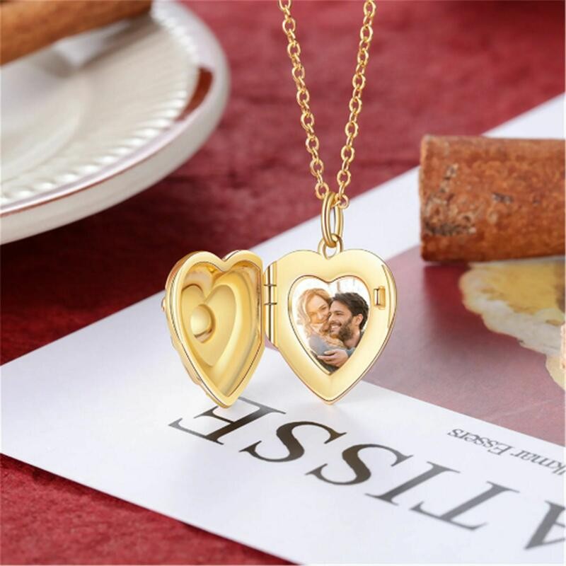 Cadeau Romantique pour la Saint-Valentin Collier Photo en Forme de Cœur Personnalisé avec Pierre de Naissance