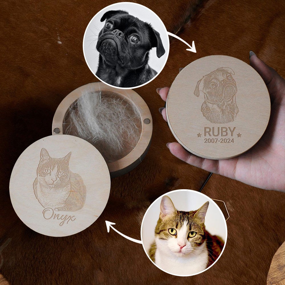 Boîte Commémorative à Poils d'Animal Gravée Personnalisée avec Photo Cadeaux en Cas de Perte d'Animal Cadeau-Souvenir