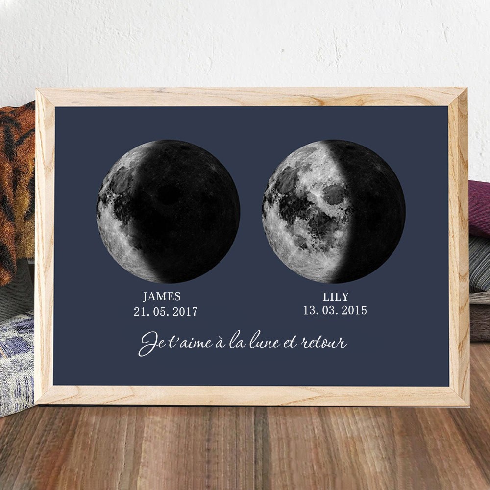 Cadre de phase de lune personnalisé, cadeau unique pour couple, idées de cadeaux d'anniversaire