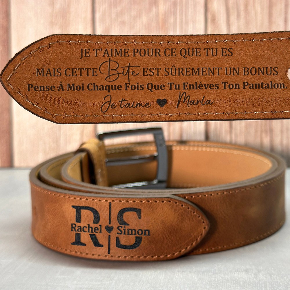 Ceinture en Cuir Gravée pour Homme Cadeau Personnalisé pour Lui Cadeau d'Anniversaire pour Mari Cadeau de Noël