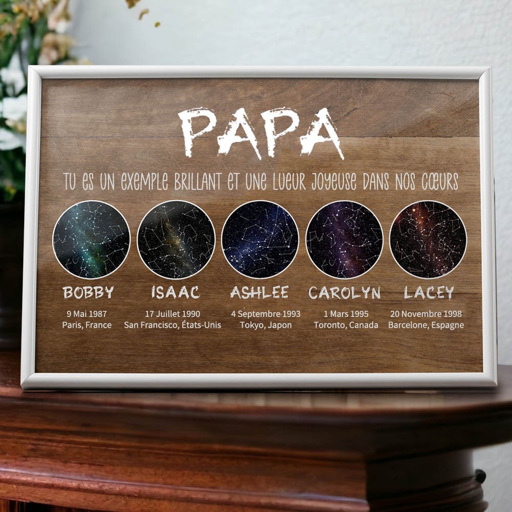 Cadre Personnalisé avec Carte du Ciel Cadeaux Souvenirs Uniques pour Papa Idées Cadeaux de Noël
