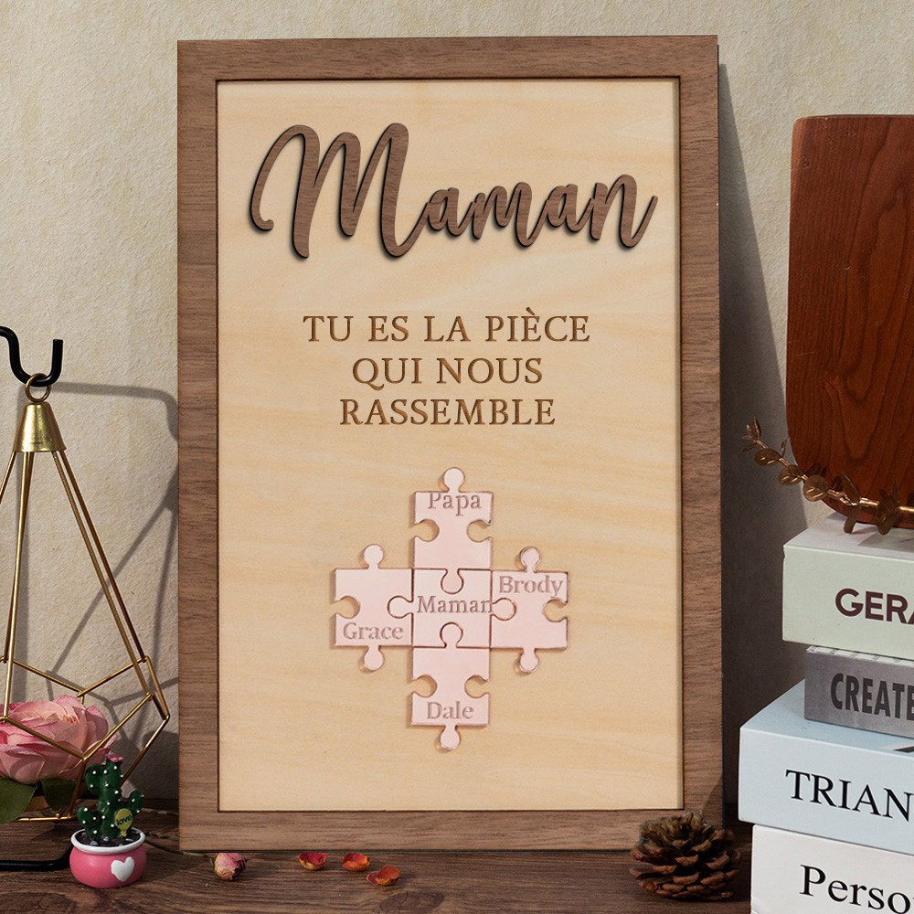 Puzzle personnalisé avec noms Maman, tu es la pièce qui nous rassemble Idées cadeaux pour la fête des mères