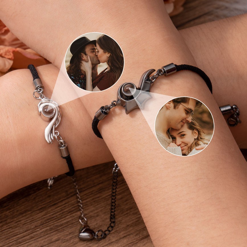 Bracelet magnétique personnalisé avec projection de photo de couple, cadeau de Saint-Valentin pour les couples, cadeaux d'anniversaire